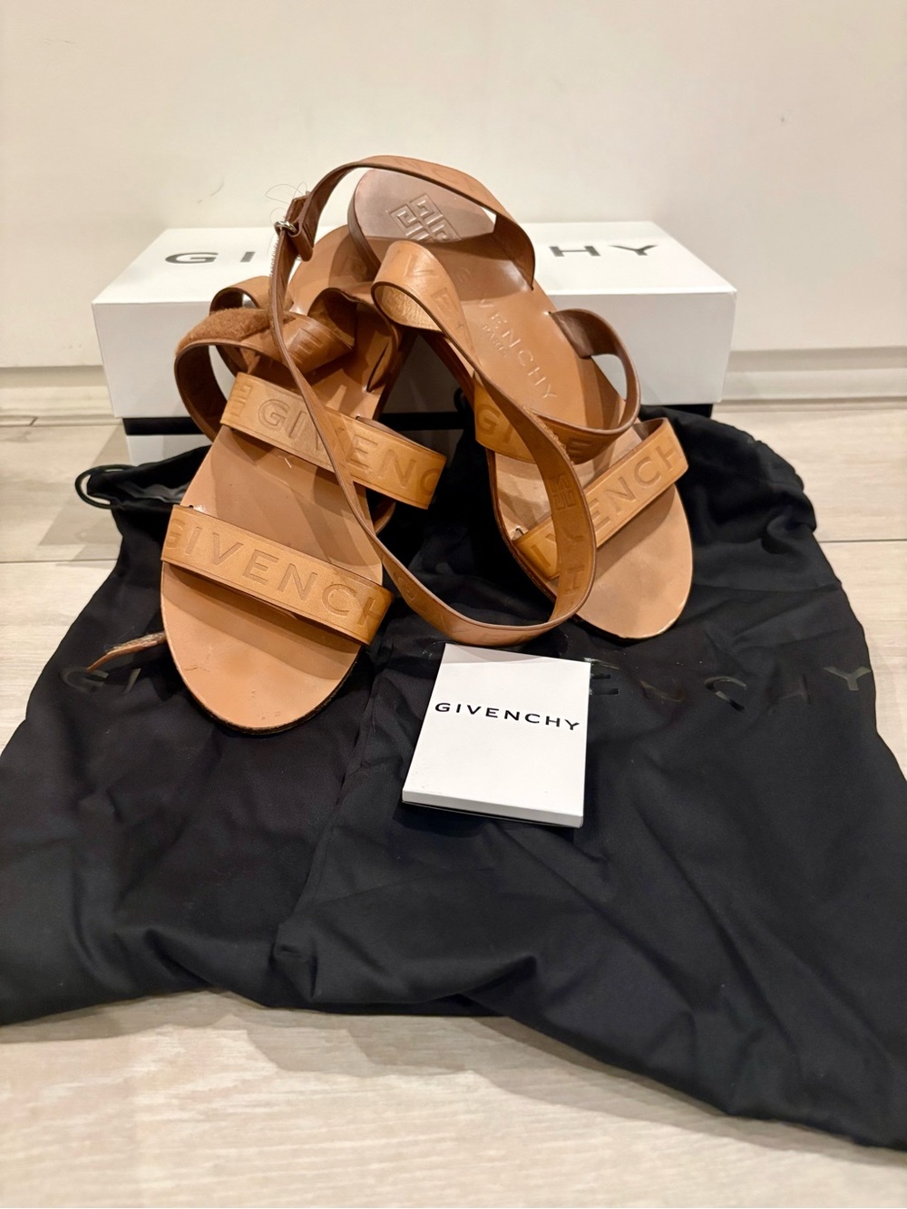 Givenchy Cognac Leather Double-Logo Strap Women's Sandals